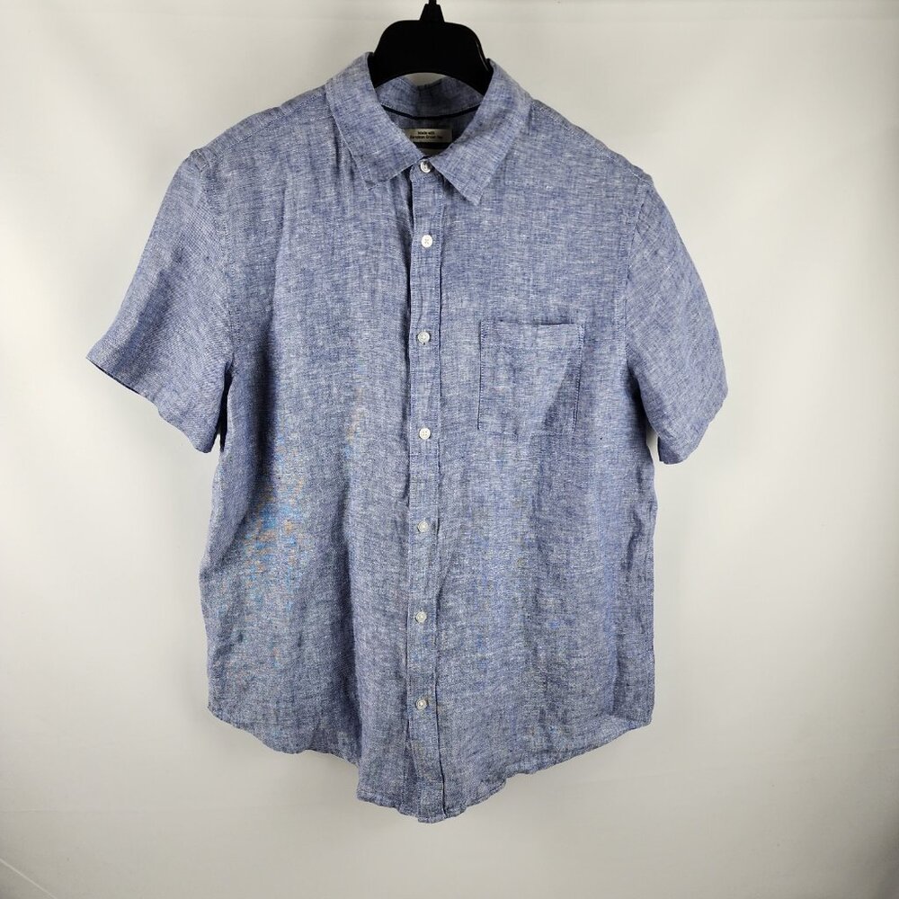 Thom Aaron Shirt Mens Large Blue 100% Linen S/S Button Up NWT
